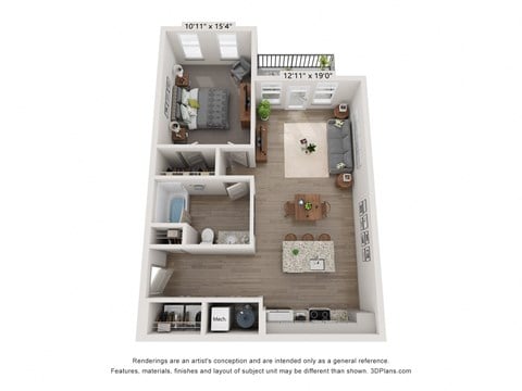 Floor plan for 1 bed, 1 bath, 831 sqft